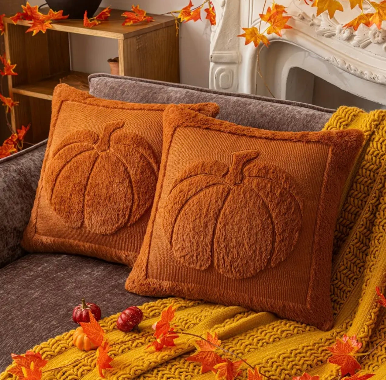 PUMPKIN EMBROIDERED PILLOW CASES 2PCS