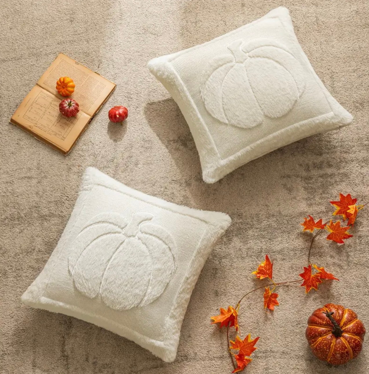 PUMPKIN EMBROIDERED PILLOW CASES 2PCS